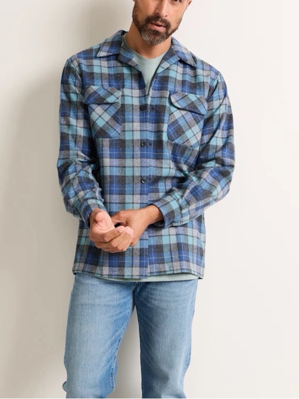 Pendleton Board Shirt Blue Original Surf Plaid Wool Men’s Small